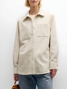 La Ligne Corduroy Button Up Thick Cream Top, L
